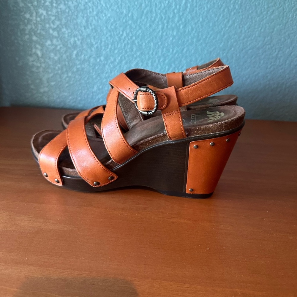 Orange Dansko Frida Wedge Sandals with Gladiator Straps